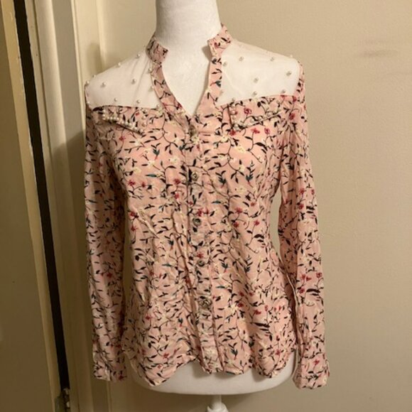 Floral Sheer Top with Pearls - Picture 1 of 11